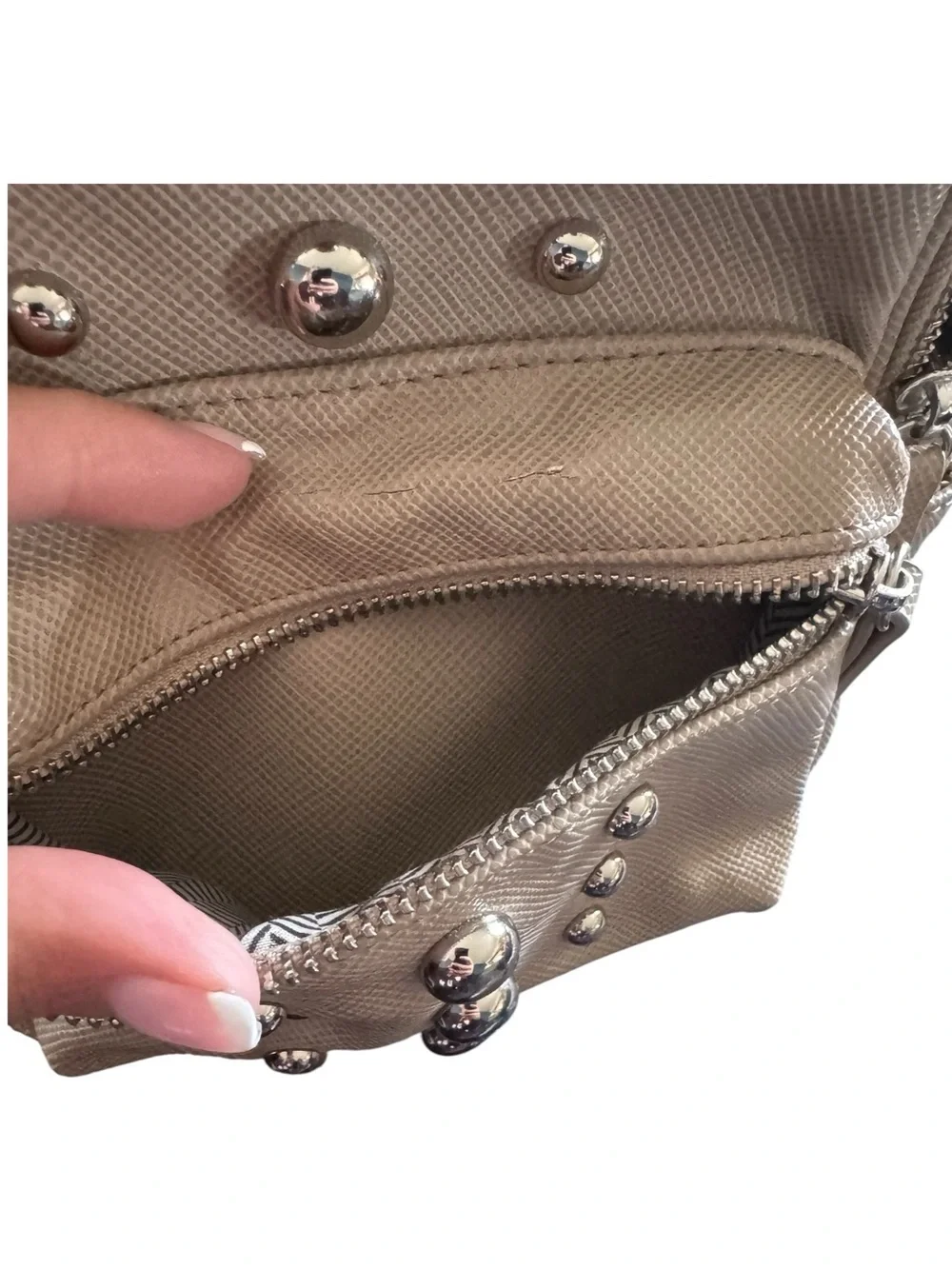 Steve Madden Taupe Mini Backpack with Silver Studs